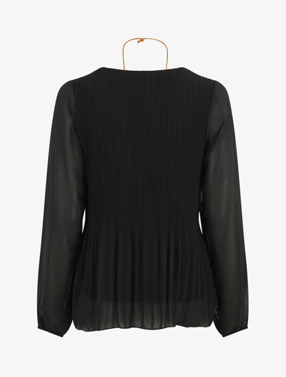 Blouse plissée à manches longues - Noir - 2