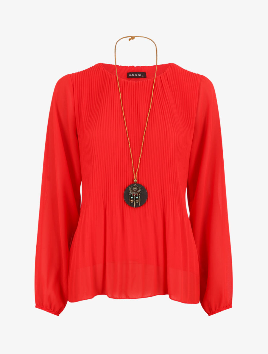 Blouse plissée à manches longues - Rouge - 5