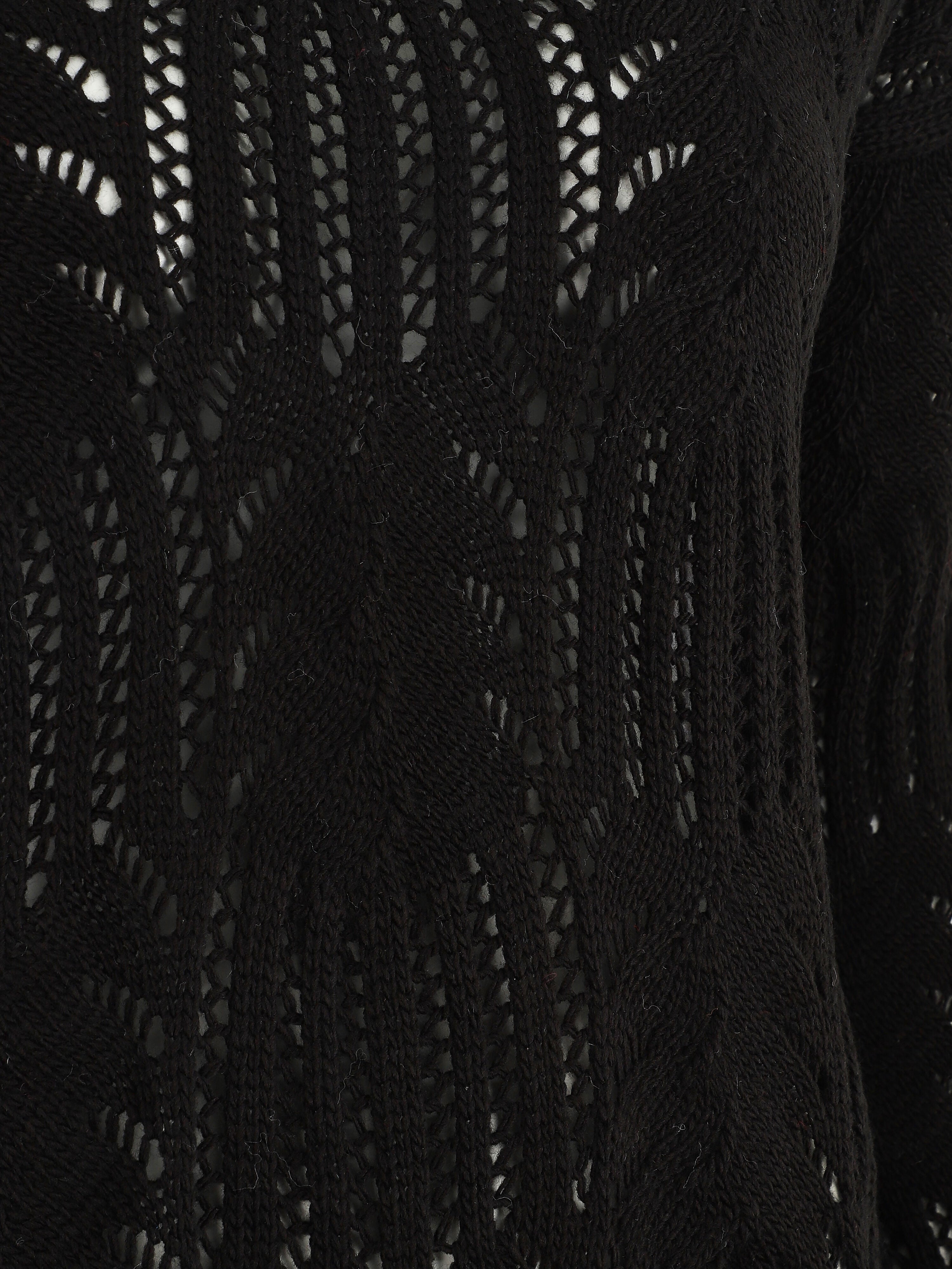 Pull uni à col V ajouré - Noir - 3