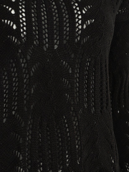 Pull uni à col V ajouré - Noir - 3