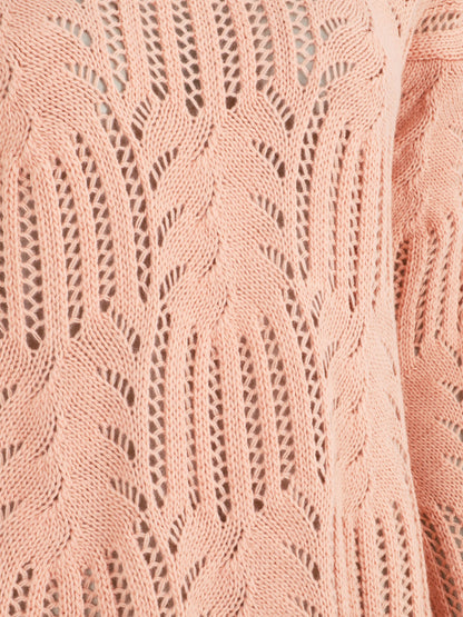 Pull uni à col V ajouré - Rose - 3