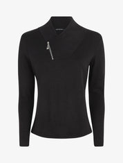 Pull fin à col V fantaisie zippé - Noir - 4