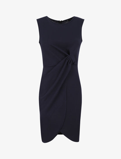 Robe coupe droite effet drapé - Marine - 1