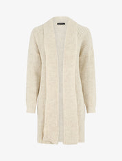 Gilet long ouvert à col rabat - Beige - 1