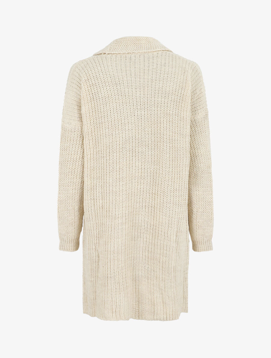 Gilet long ouvert à col rabat - Beige - 2