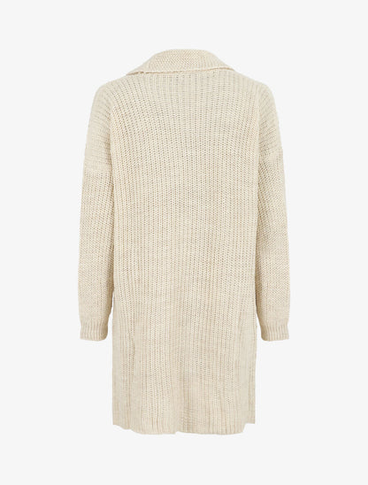 Gilet long ouvert à col rabat - Beige - 2