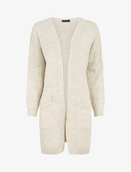 Gilet long ouvert à manches chauve-souris - Beige - 1