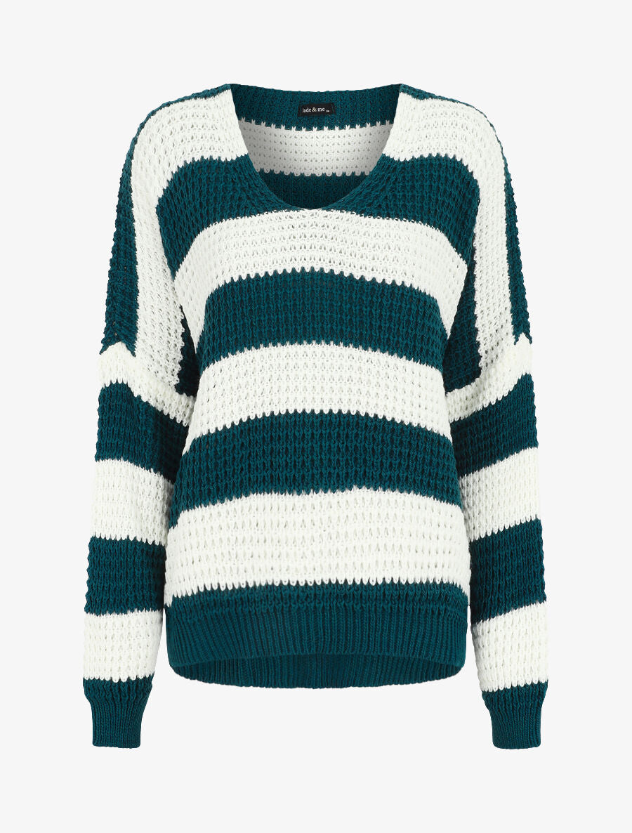 Pull rayé ample - Bleu canard - 1