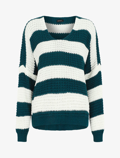 Pull rayé ample - Bleu canard - 1