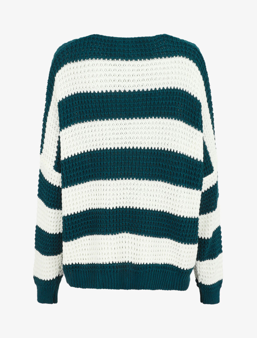 Pull rayé ample - Bleu canard - 2