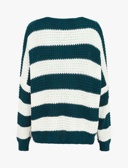 Pull rayé ample - Bleu canard - 2