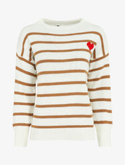 Pull rayé à coeur - Camel - 1