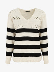 Pull ajourée à rayures - Noir/beige - 5
