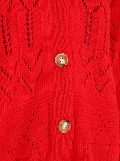 Cardigan grosse maille ajourée et bords côtelés - Rouge - 3