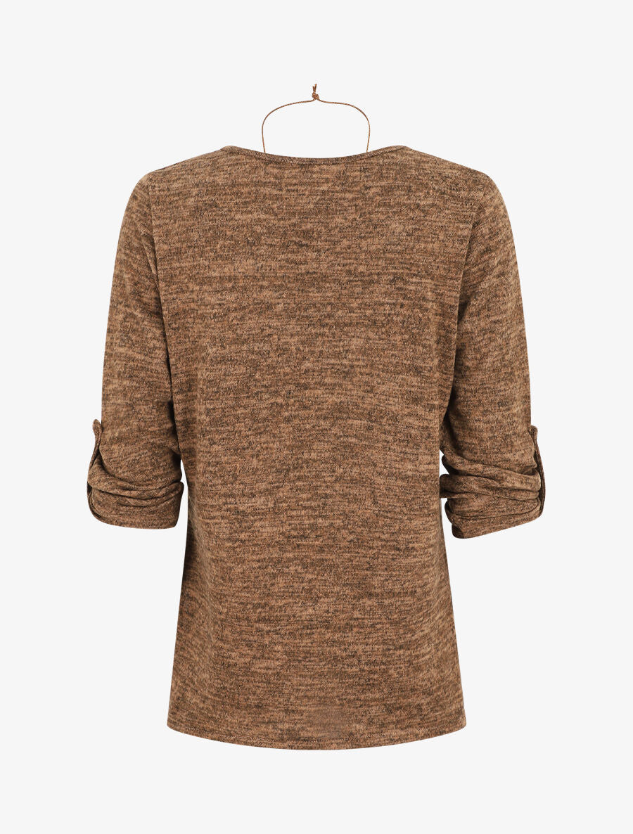 Pull à base asymétrique et manches retroussables - Camel - 2