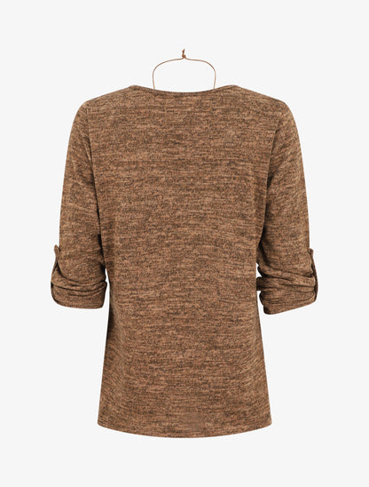 Pull à base asymétrique et manches retroussables - Camel - 2
