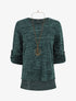 Pull à base asymétrique et manches retroussables - Vert sapin - 1