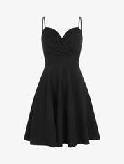 Robe patineuse courte à bretelles - Noir - 1