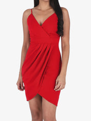 Robe portefeuille courte à bretelles - Framboise - 1