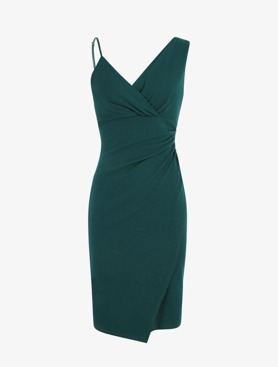 Robe ajustée portefeuille à bretelles asymétriques - Vert sapin - 5