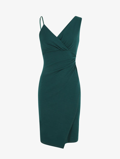 Robe ajustée portefeuille à bretelles asymétriques - Vert sapin - 5