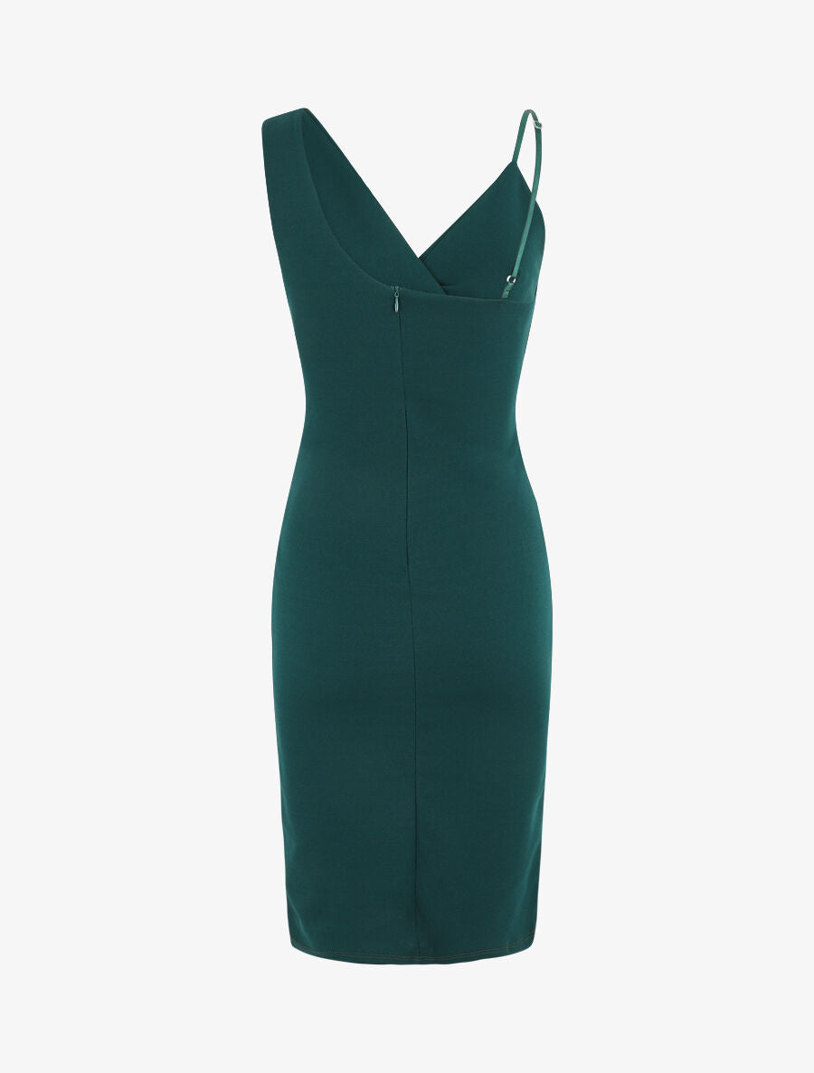 Robe ajustée portefeuille à bretelles asymétriques - Vert sapin - 3
