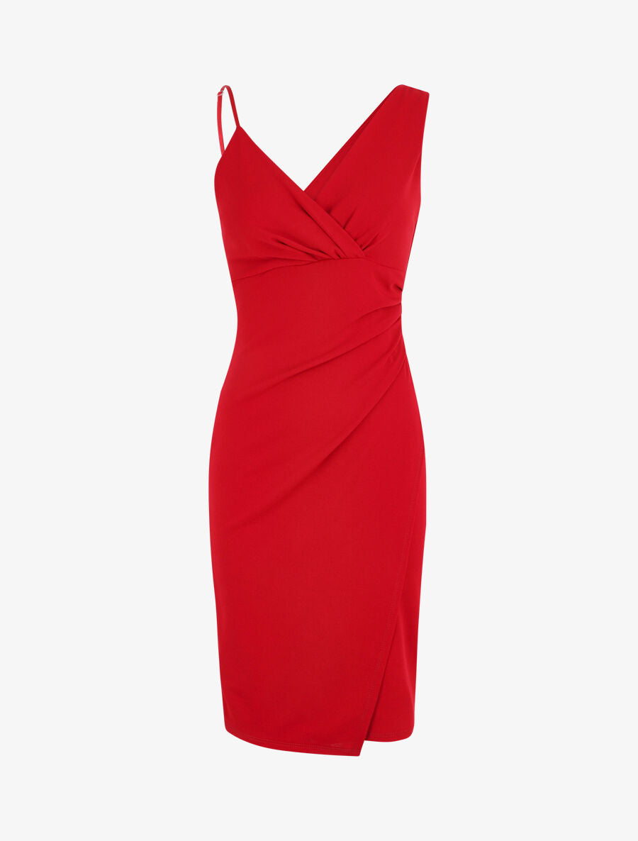 Robe ajustée portefeuille à bretelles asymétriques - Framboise - 5