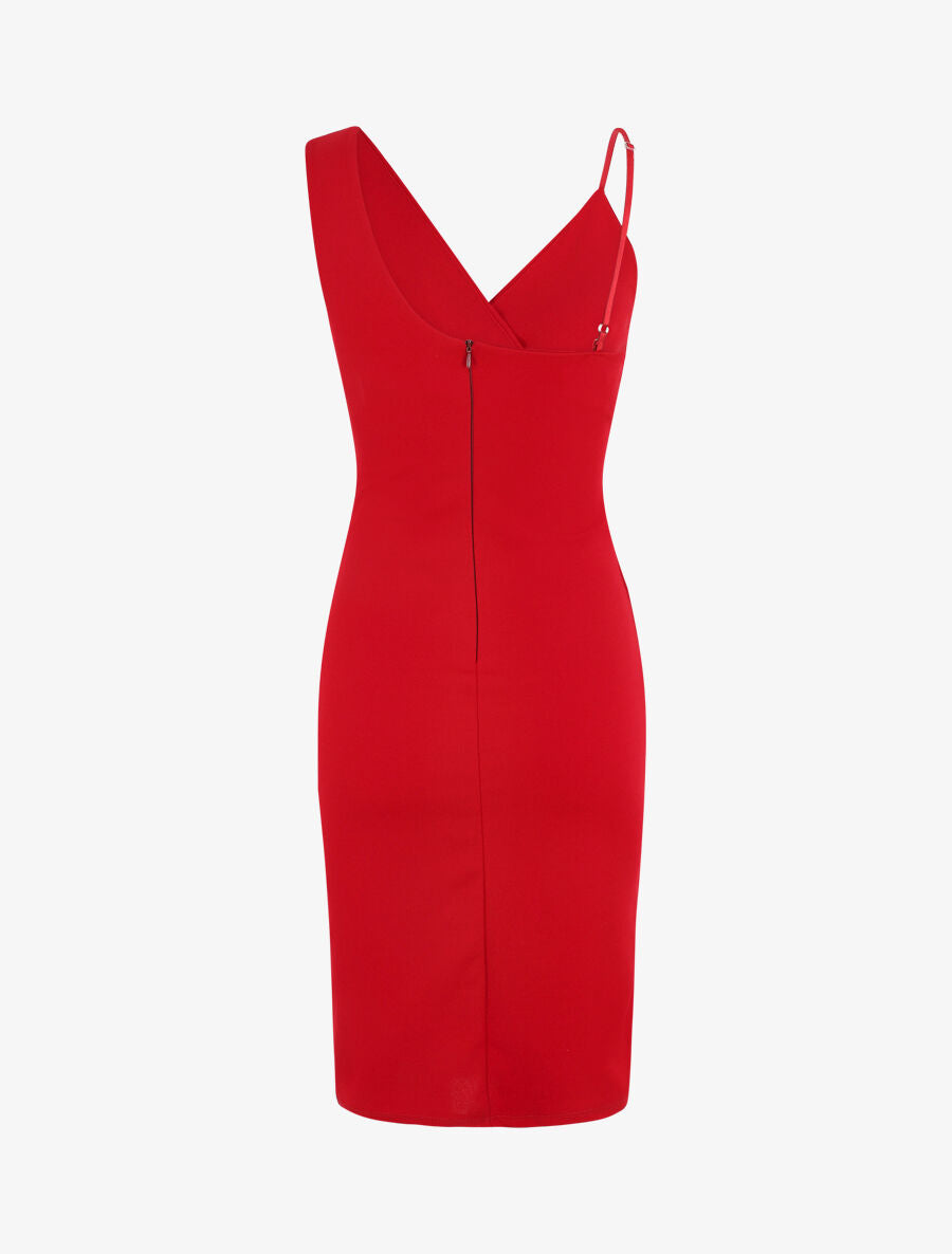 Robe ajustée portefeuille à bretelles asymétriques - Framboise - 3