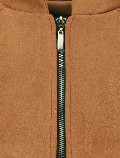 Veste zippée en suédine - Camel - 4