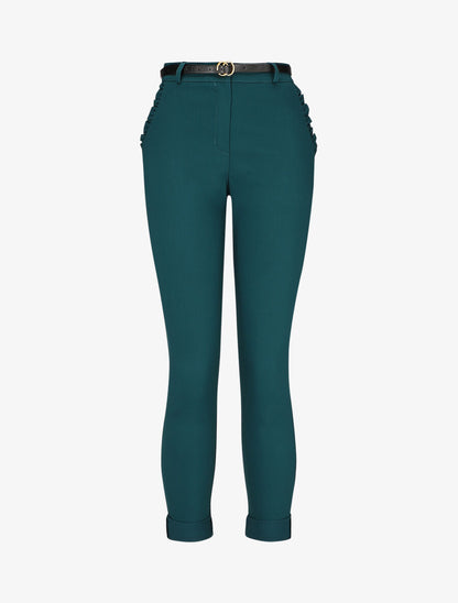 Pantalon 7/8 à revers et poches volantées - Vert sapin - 1