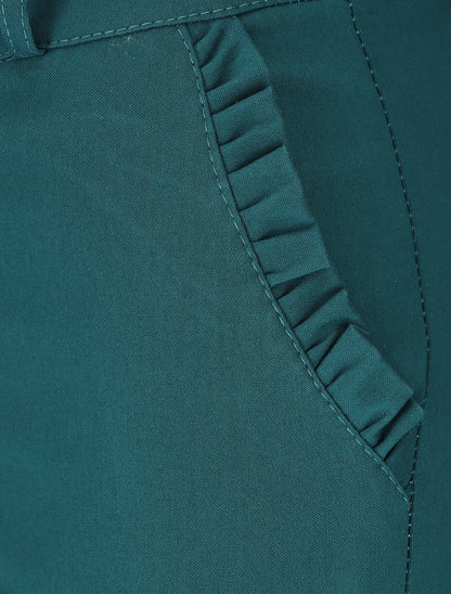 Pantalon 7/8 à revers et poches volantées - Vert sapin - 3
