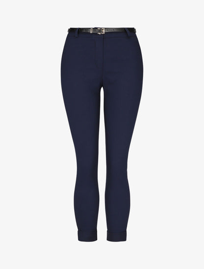 Pantalon 7/8 uni à revers - Marine - 1