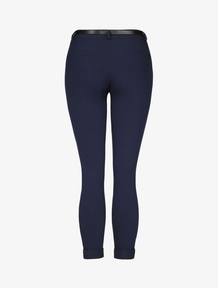 Pantalon 7/8 uni à revers - Marine - 2