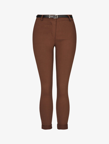 Pantalon 7/8 uni à revers - Marron - 1