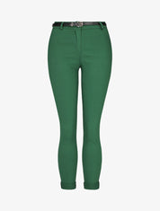 Pantalon 7/8 uni à revers - Vert - 4