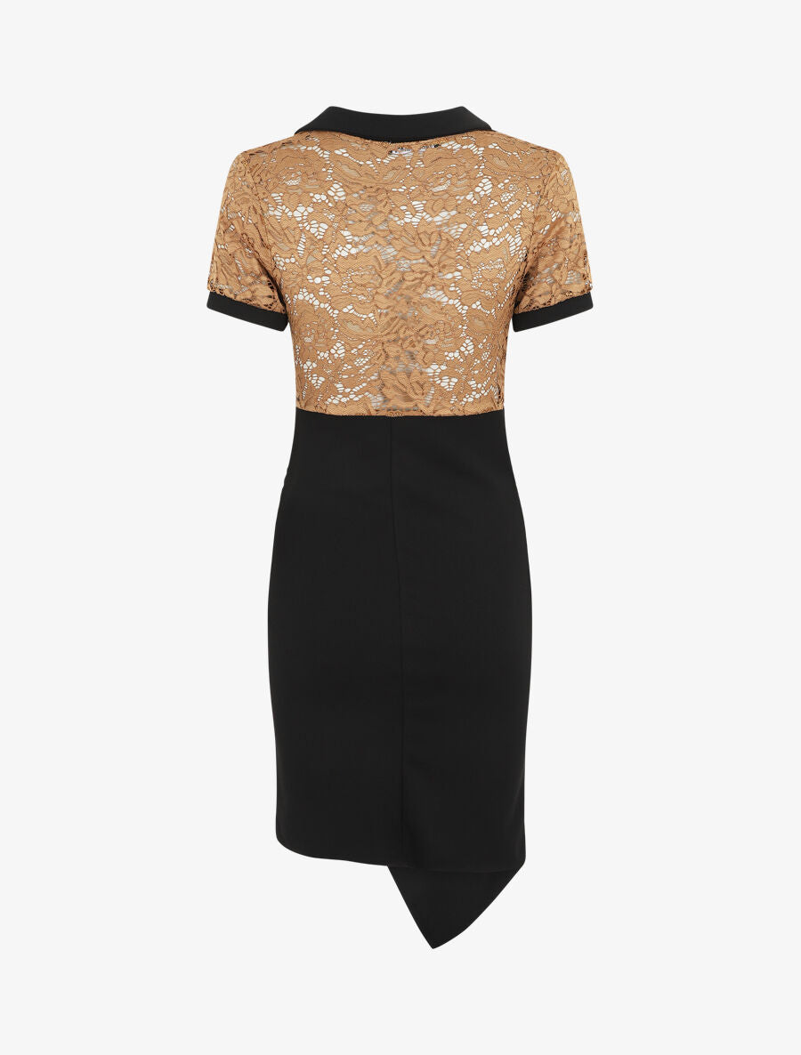Robe bi-matière à base asymétrique - Camel - 3
