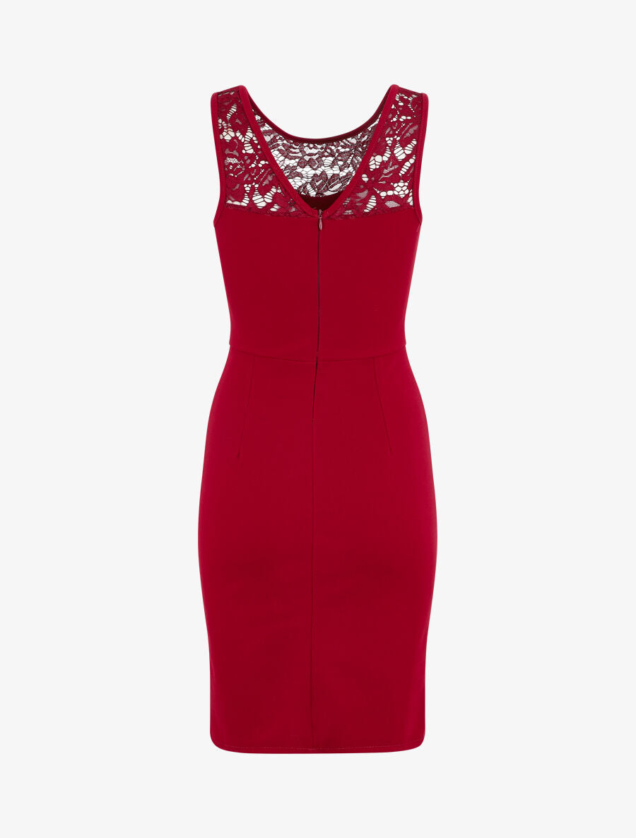 Robe fourreau et dentelle - Rouge - 3