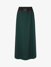 Jupe longue droite unie à taille élastiquée - Vert sapin - 1