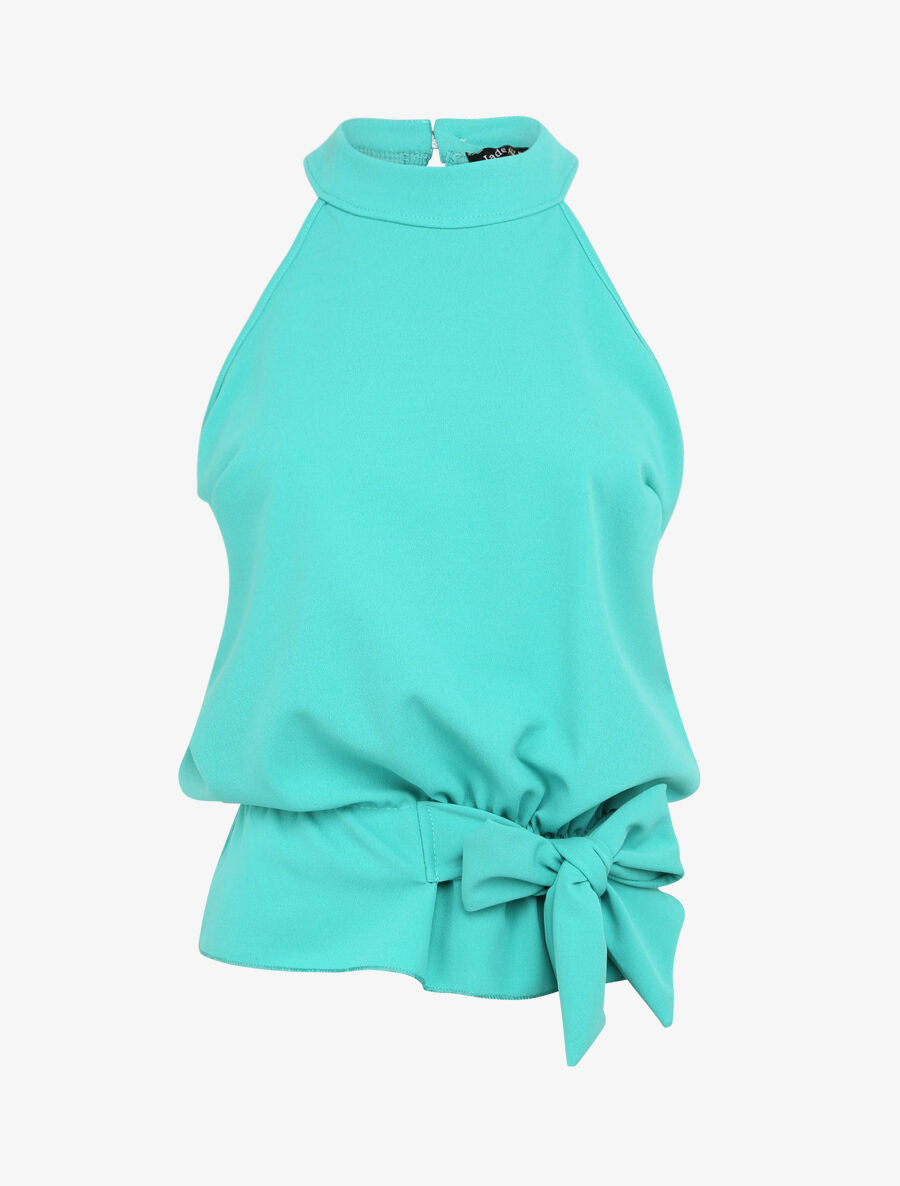 Top boule uni à liens à nouer - Turquoise - 4