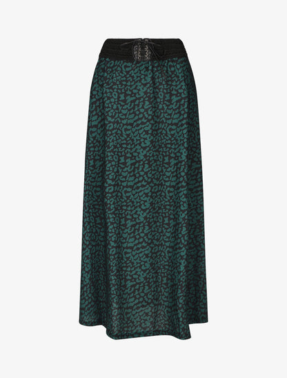 Jupe longue à imprimé graphique à taille haute - Vert - 4