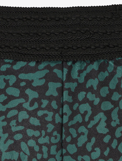 Jupe longue à imprimé graphique à taille haute - Vert - 3
