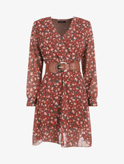 Robe mi-longue à imprimé petites fleurs - Marron - 1