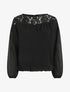 Blouse en voile coupe boule et dentelle - Noir - 4