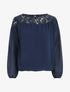 Blouse en voile coupe boule et dentelle - Marine - 4