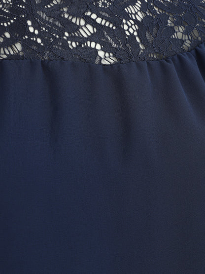 Blouse en voile coupe boule et dentelle - Marine - 3