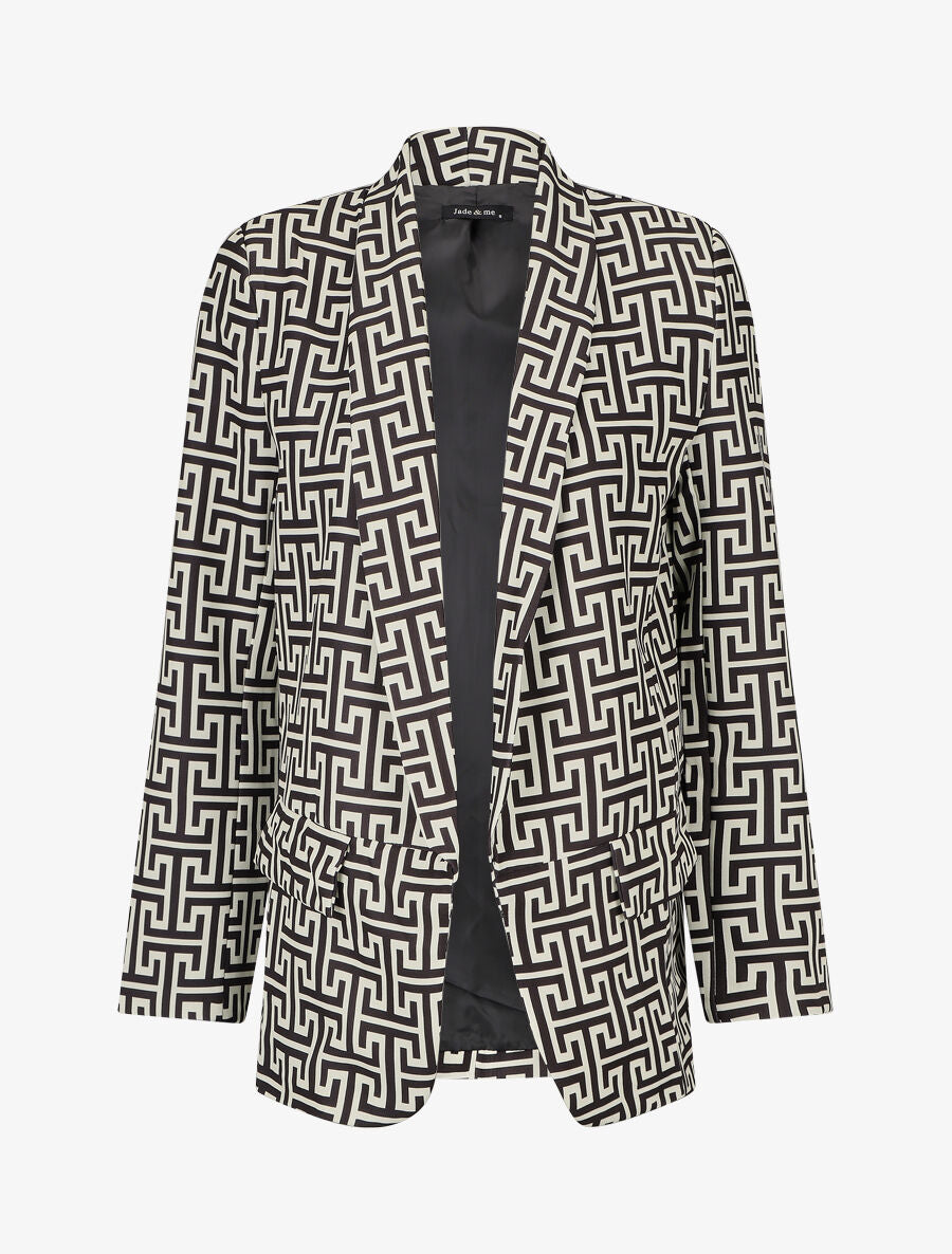 Blazer ample imprimé grec - Blanc - 5