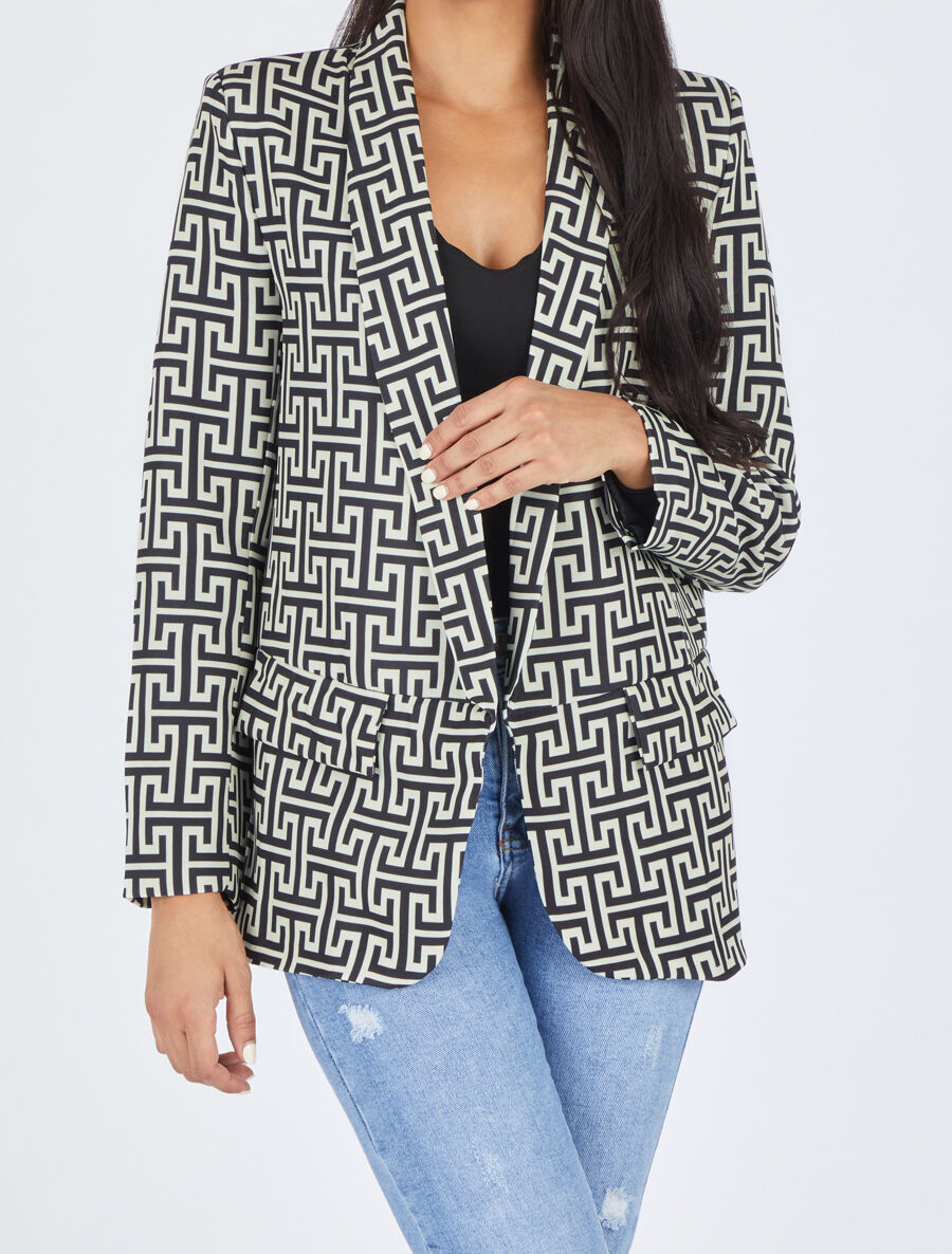 Blazer ample imprimé grec - Blanc - 4