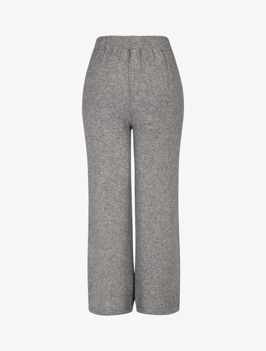 Pantalon uni en maille - Gris - 2