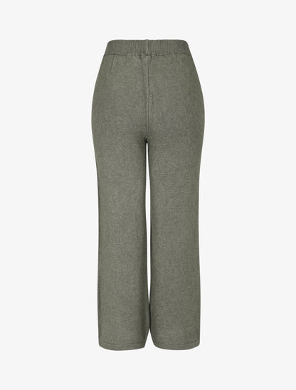 Pantalon uni en maille - Kaki - 2