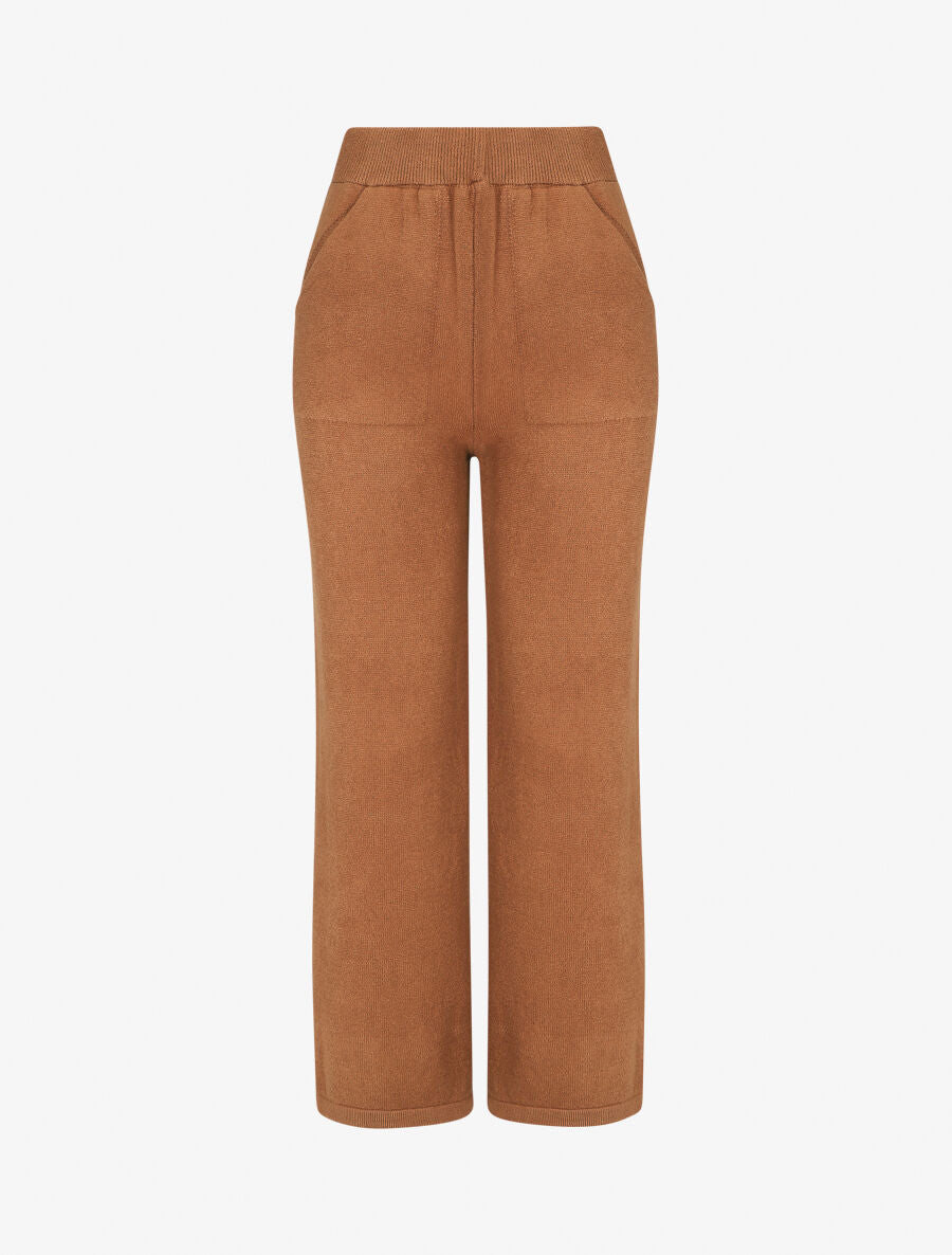 Pantalon uni en maille - Camel - 4